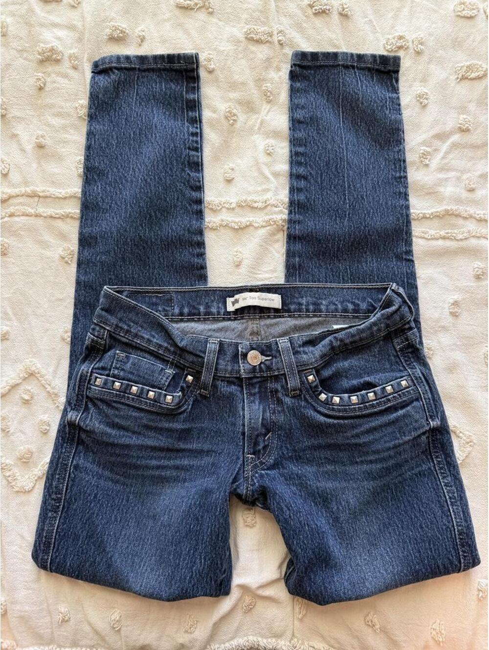 Levi’s 524 Too Superlow Dark Wash Studded Skinny Jeans Y2K